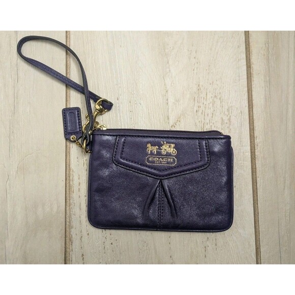 Coach Handbags - Coach Wristlet Wallet Purple Plum Leather Excellent